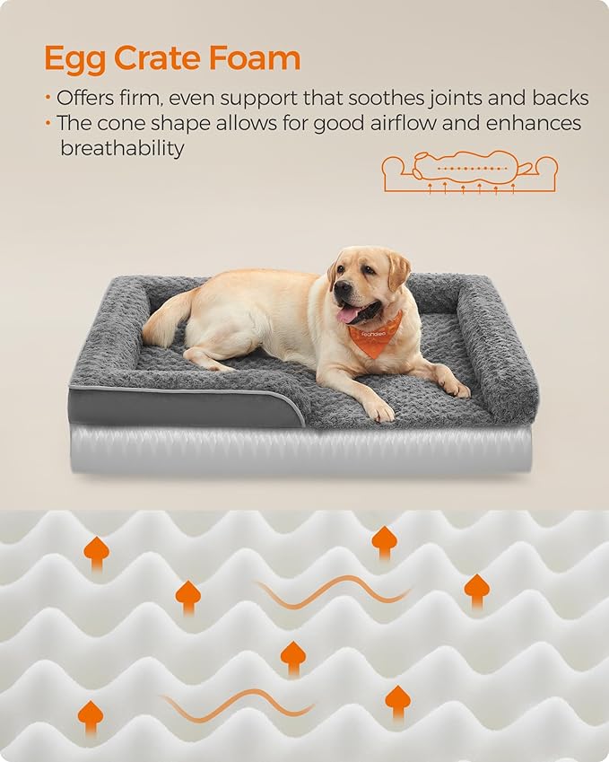 Feandrea Orthopaedic Dog Bed for Large Dogs, Waterproof Dog Sofa Bed with Removable Washable Cover, 42 x 32 x 7 Inches, Slate Gray UPGW253G02-PawvioPets