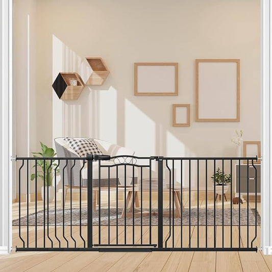 67.3-81.1" Extra Wide Baby Gate for Stairs No Drilling, 30" Tall Auto Close Press Mounted Baby Gate for Doorways, Adjustable Width Walk Through Long Gates for Kids or Pets, Black-PawvioPets