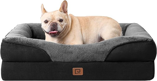 EHEYCIGA Memory Foam Dog Bed for Medium Size, Orthopedic Dog Sofa with Sides and Waterproof Liner, Washable Bolster Pet Bed Couch with Removable Cover, 30x20x6.5 Inch, Grey/Black-PawvioPets