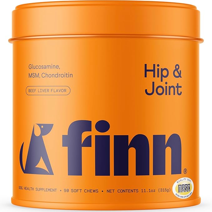 Finn Hip and Joint Supplement for Dogs | Glucosamine, Chondroitin & MSM for Joint and Mobility Support | with Turmeric, BioPerine and B-Vitamins | 90 Soft Chews-PawvioPets