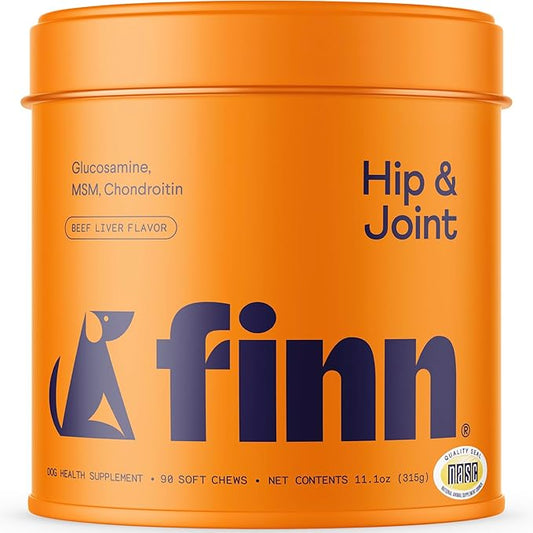 Finn Hip and Joint Supplement for Dogs | Glucosamine, Chondroitin & MSM for Joint and Mobility Support | with Turmeric, BioPerine and B-Vitamins | 90 Soft Chews-PawvioPets