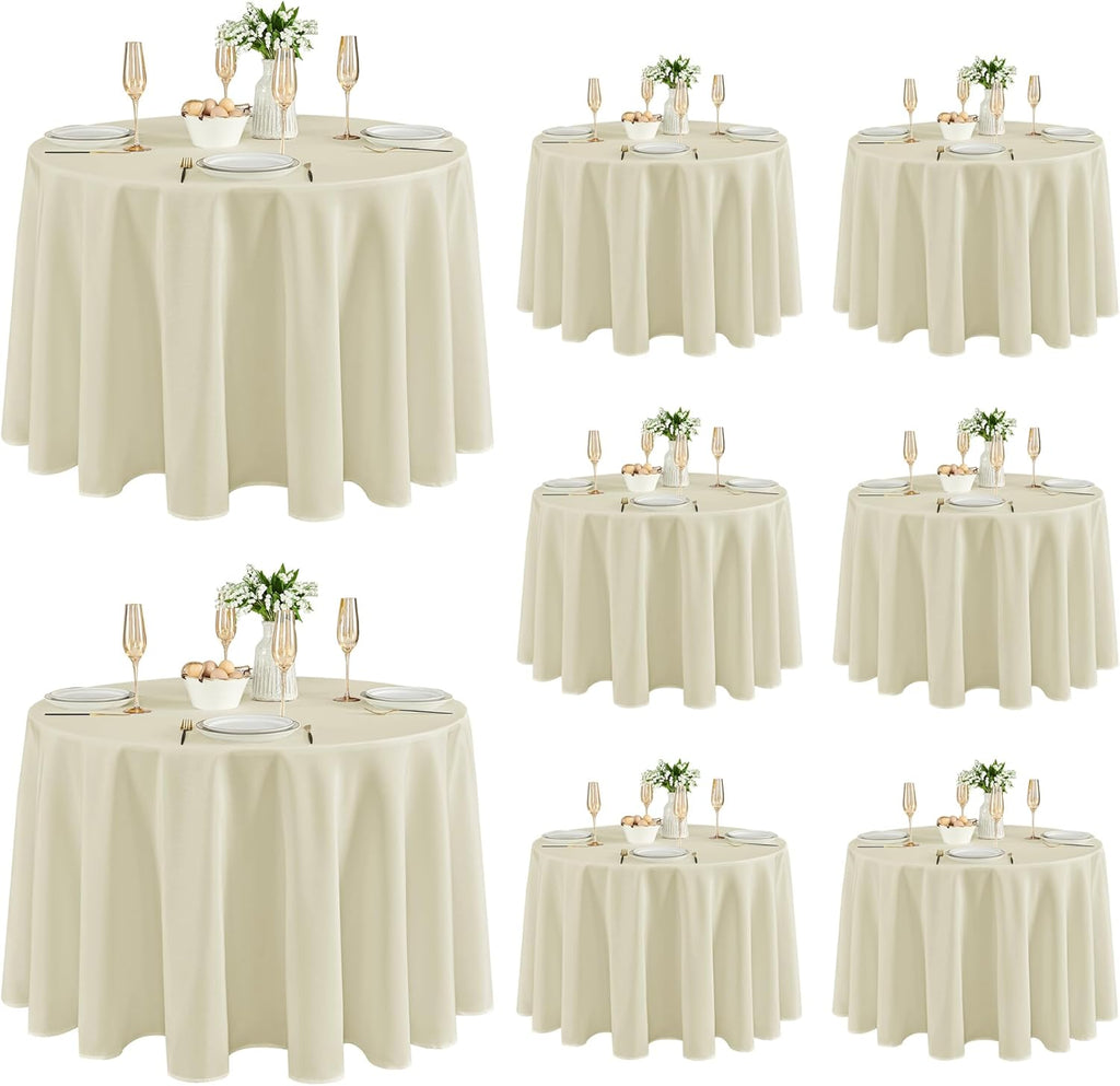 Fitable 8 Pack Round Tablecloths: Stain Resistant Wrinkle Free Circle Table Clothes, Washable Reusable Polyester Table Covers for Wedding Party Birthday Banquet Reception(Ivory, 120 Inch)