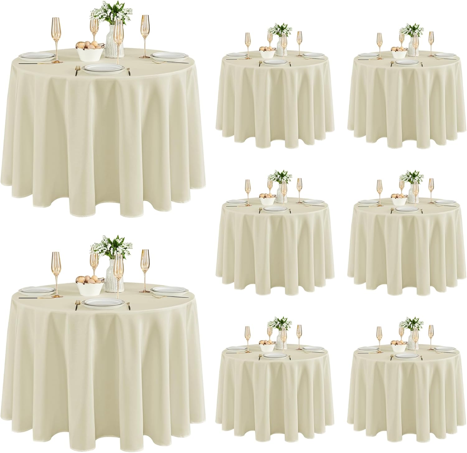 Fitable 8 Pack Round Tablecloths: Stain Resistant Wrinkle Free Circle Table Clothes, Washable Reusable Polyester Table Covers for Wedding Party Birthday Banquet Reception(Ivory, 120 Inch)