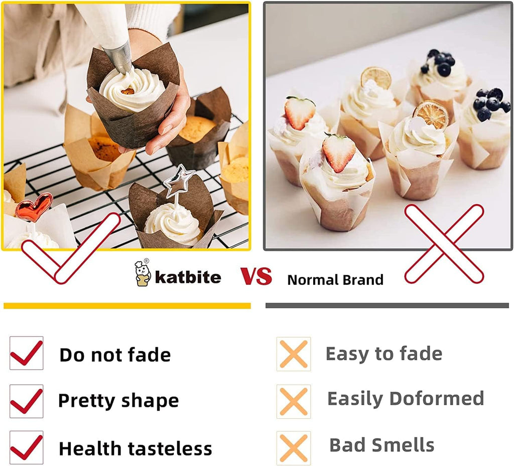 Katbite Tulip Cupcake Liners 200PCS, Muffin Baking Cupcake Liners Holders, Baking Cups (Nature)