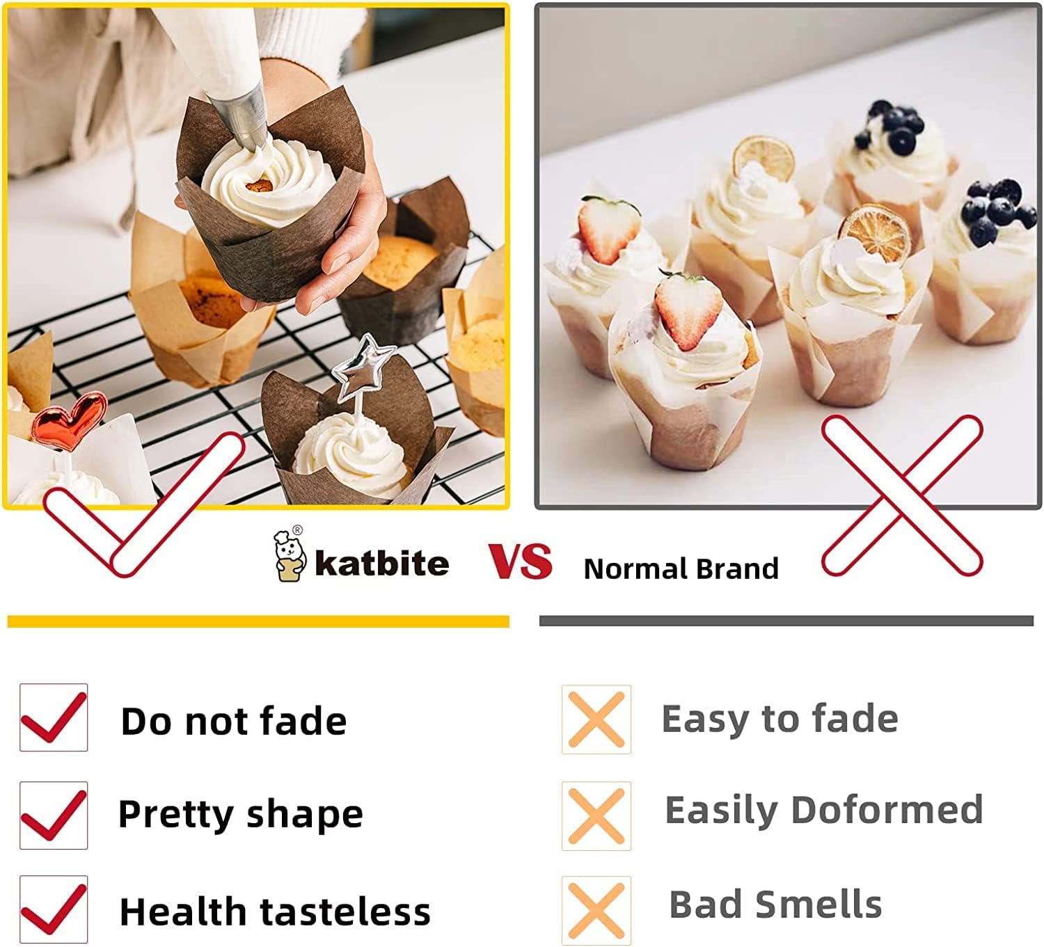 Katbite Tulip Cupcake Liners 200PCS, Muffin Baking Cupcake Liners Holders, Baking Cups (Nature)