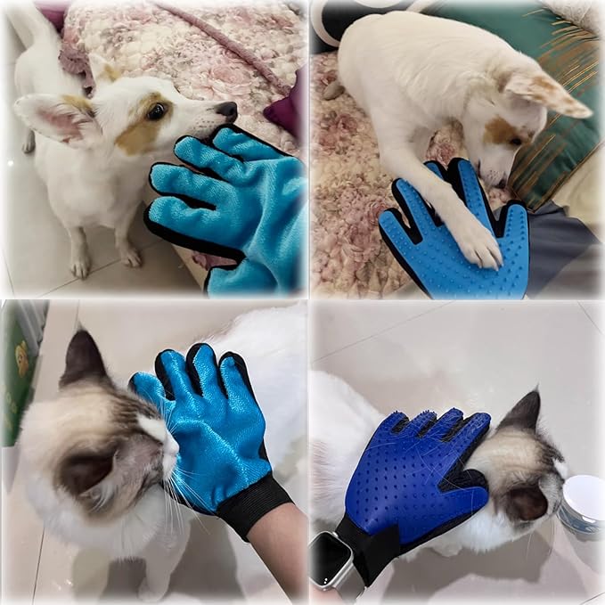 2 in 1 Cat Grooming Glove, Double-Sided Use Pet Hair Remover Glove, 1 Side is Gentle Grooming for Dogs, Cats, the Other is Effective Hair Remover for Furniture, Clothing (Light Blue, Right-Hand)-PawvioPets