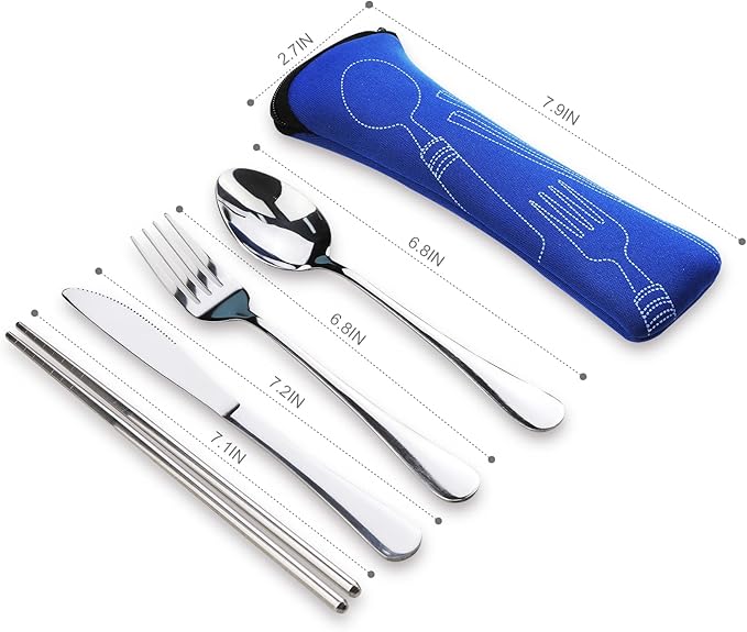 10PCS Portable Silverware Set with Case, Lengnoyp Travel Camping Utensils Set, Premium Stainless Steel Travel Cutlery Set, Reusable Safe Flatware Sets for Lunch Box/Workplace/Students, Silver-PawvioPets