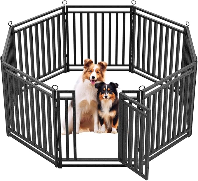 Dog Fence Outdoor Indoor, 32" Inch Height 8 Panels Dog Playpen for Large/Medium/Small Dogs Metal Dog Pen for Yard Camping and RV | Black-Silver-PawvioPets