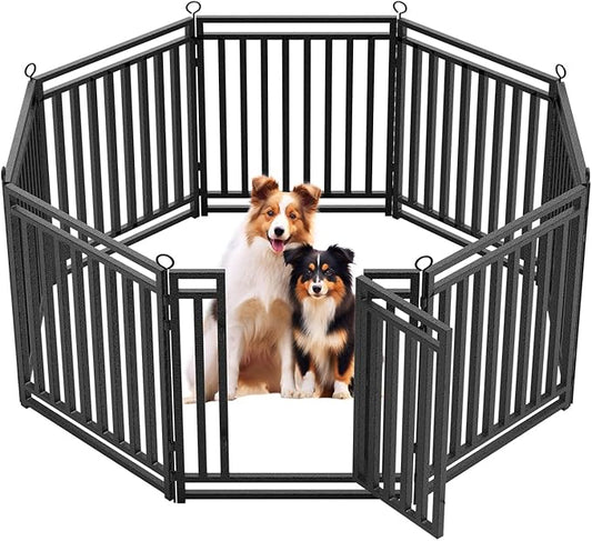 Dog Fence Outdoor Indoor, 32" Inch Height 8 Panels Dog Playpen for Large/Medium/Small Dogs Metal Dog Pen for Yard Camping and RV | Black-Silver-PawvioPets