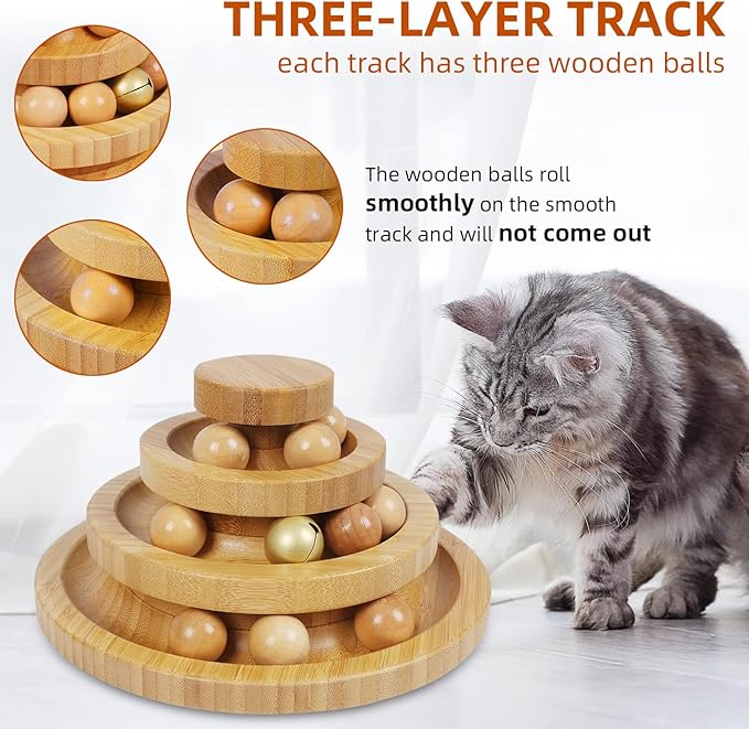 Cat Ball Track Toy,Kitty Toys Roller,3-Level Ball Tower with 9 Removable Balls,Interactive Cat Toy, DIY Circle Fun Toy for Kitten Mental Physical Exercise - Medium Size-PawvioPets