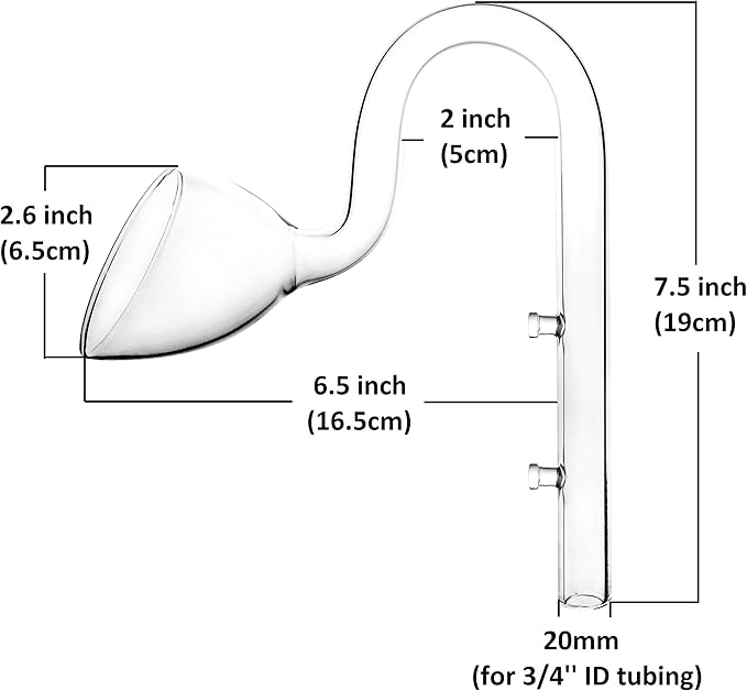 Glass Lily Pipe Outflow for Aquarium Planted Tank (20mm for 19/25mm (3/4" ID) tubing)-PawvioPets