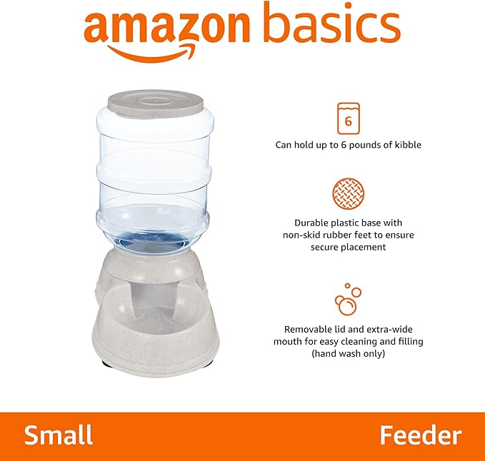 Amazon Basics Gravity Pet Food Feeder for Dogs and Cats, Small, 6-Pound Capacity, Gray-PawvioPets