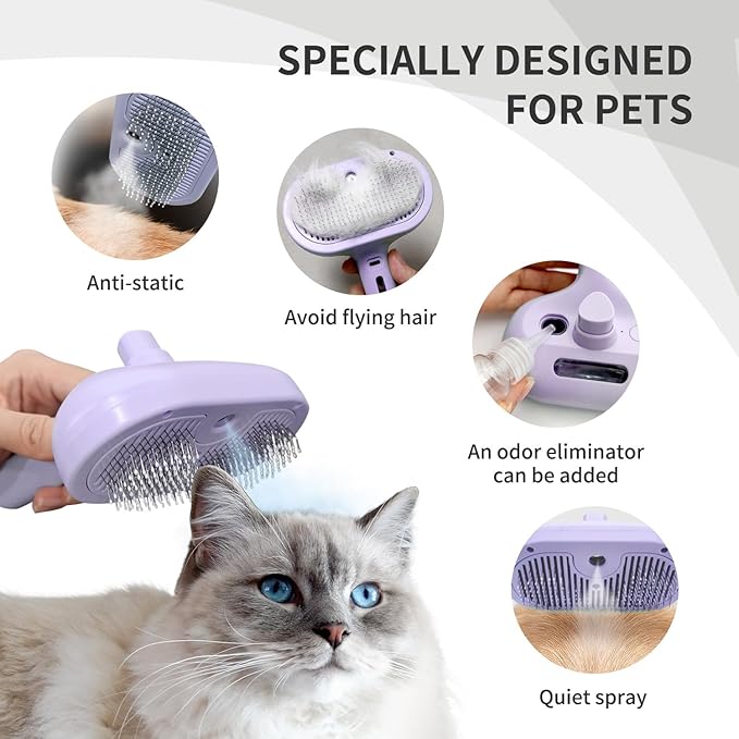 3-in-1 Self-Cleaning Brush for Shedding Dogs and Cats - Removes Static, Tangles, and Loose Hair (Purple)-PawvioPets