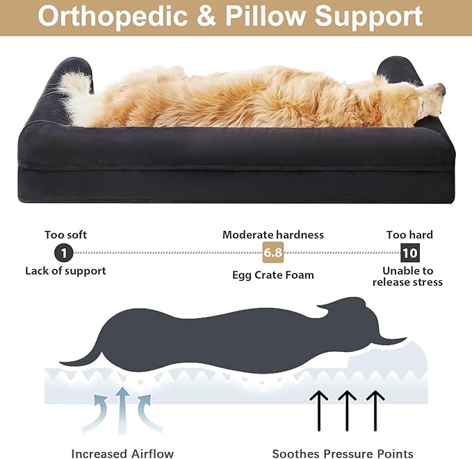 BFPETHOME XL Dog Beds for Extra Large Dogs, XL Dog Bed, Extra Large Dogs Bed Washable, Jumbo with Removable Cover, Waterproof Lining and Nonskid Bottom, Egg-Crate Foam Pet Sofa-PawvioPets