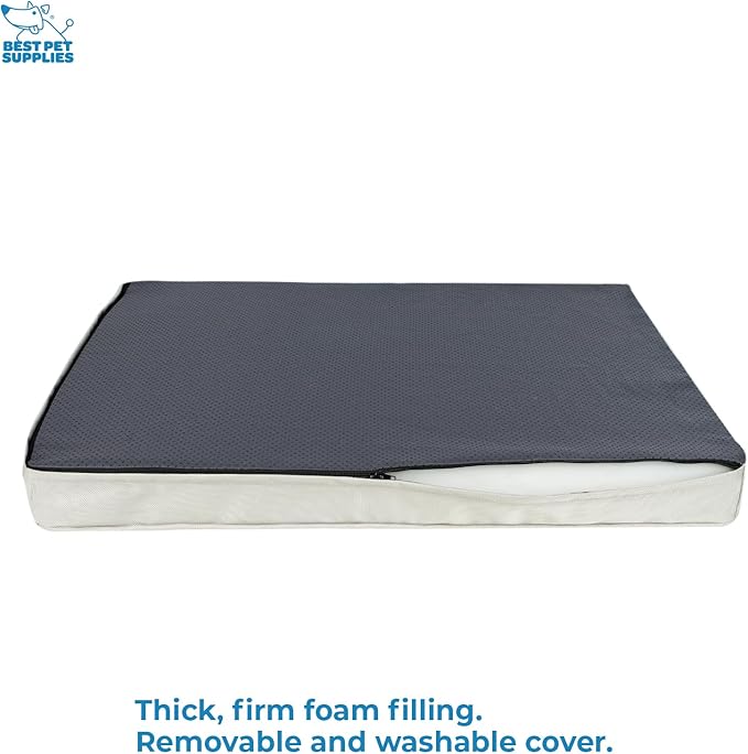 Best Pet Supplies Cute Dog Crate Mat Flat Bed with Waterproof Exterior, Thick Orthopedic Egg Foam Mattress, and Soft Sherpa Fleece Cover for Small, Medium, and Large Breeds - Beige, 24X16X3-PawvioPets
