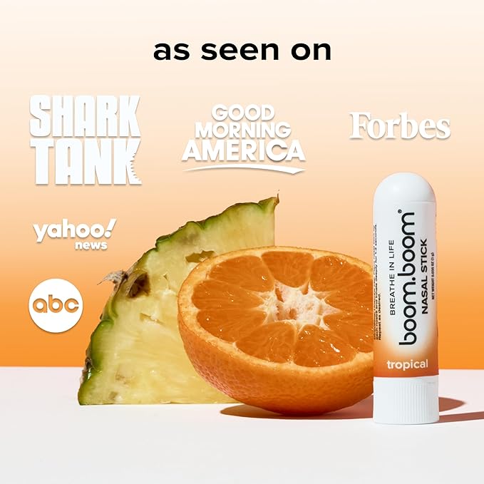 BoomBoom Nasal Stick | Vapor Flow Technology | Cool Refreshing Sensation | Natural Mood Boost | Simple Ingredients | Essential Oils + Menthol Inhaler (Tropical)-PawvioPets