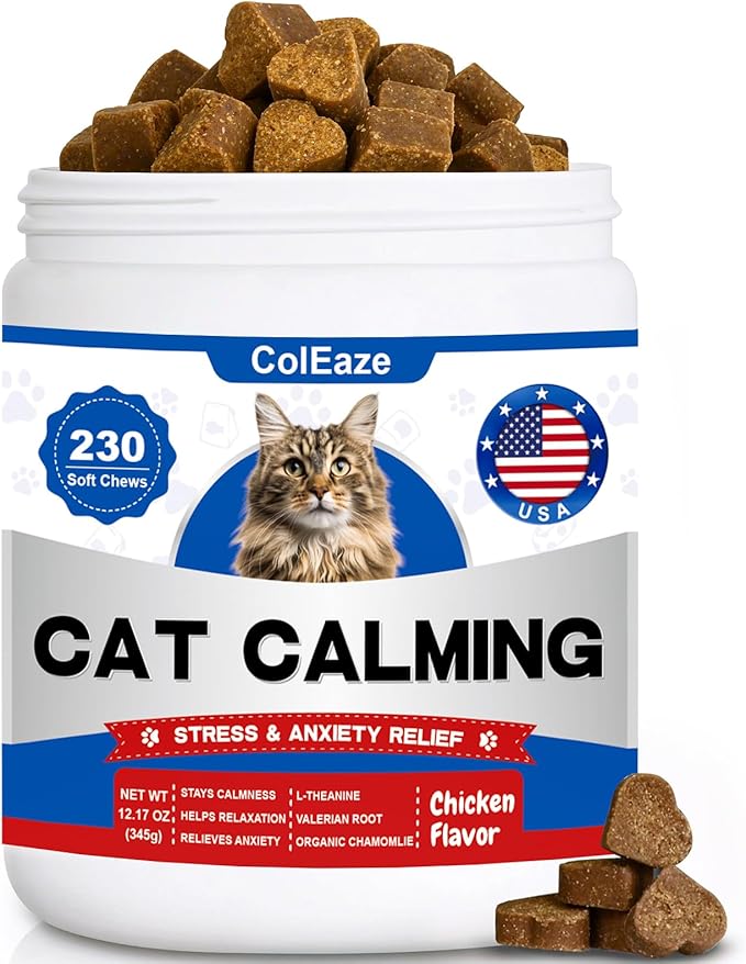 Calming Chews for Cats, Cat Calming Treats - Cat Anxiety Relief, Helps Reduce Stress & Promotes Relaxation for Travel, Boarding, Vet Visits, Separation Anxiety - Chicken (230 Soft Chews)-PawvioPets