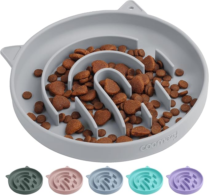 Coomazy Silicone Slow Feeder Dog Cat Bowls, Interactive Puzzle Toy for Pets Food Training, Keeps Dogs Cats Busy, Prevents Puppy Kitty Overeating (Smoke Gray, 1.4Cup)-PawvioPets