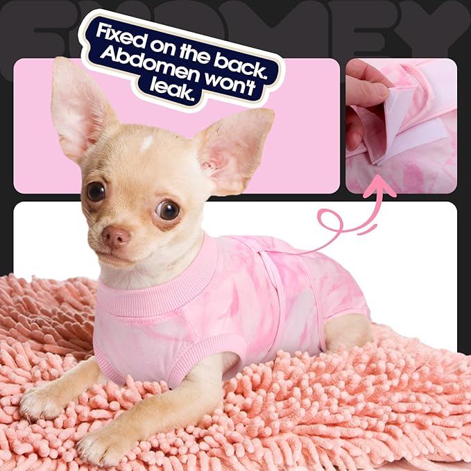 FUAMEY Recovery Suit for Dogs After Surgery,Soft Breathable Dog Bodysuit E-Collar & Cone Alternative Surgical Suit,Male Female Dog Neuter Spay Suits Anti Licking Wounds Onesie Pink Tie Dye XS-PawvioPets
