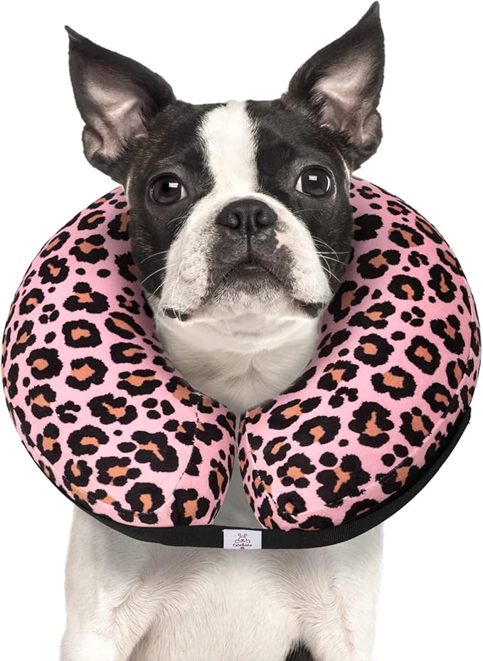 CuteBone Inflatable Dog Cone with Removable Soft Fleece Covers for Small/Medium/Large Dogs and Cats Neck Donut Collar After Surgery GWB10L-PawvioPets