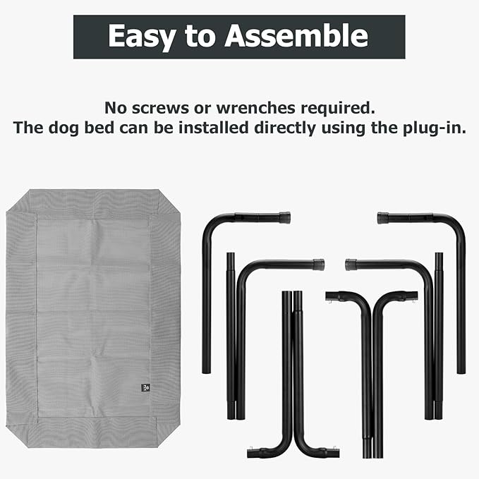 Elevated Dog Bed for Outdoor, XXL Raised Dog Cot Indestructible with Washable Mesh, Cooling Summer Pet Cot Chew Proof for Outside Camping Travel, 51 inch Grey-PawvioPets