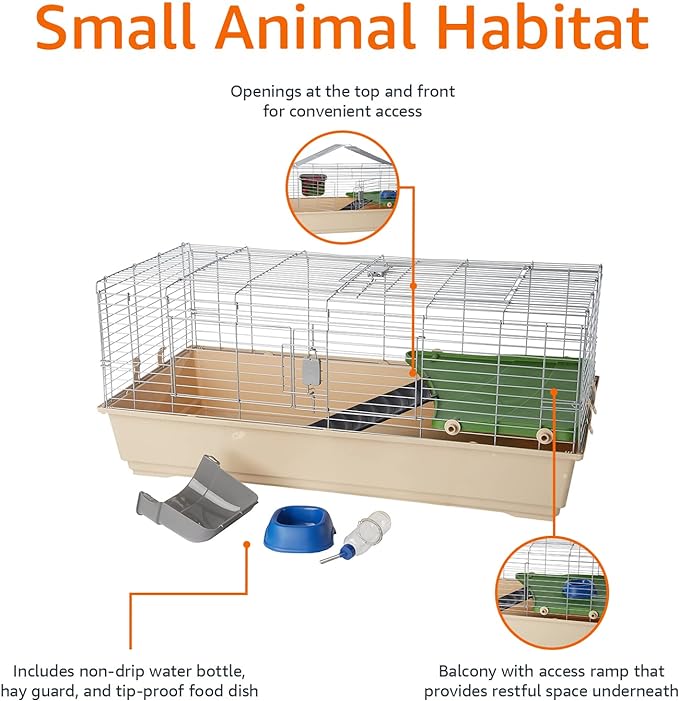 Amazon Basics Top Access Small Animal, Rabbit & Guinea Pig Cage, Ferret Cage Habitat With Accessories, Jumbo, Multicolor, 48.6"L x 26.6"W x 20.6"H-PawvioPets