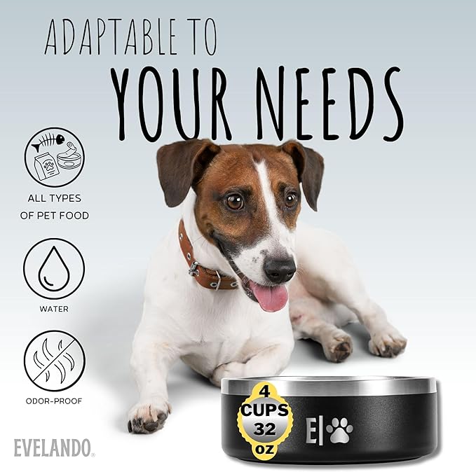EVELANDO® Premium Dog Food Bowl 32 oz Stainless Steel 4 Cups Small Medium Dog Bowls Non Slip & BPA-Free S M L Pet Water Bowl Platos para Perros Indoor Outdoor Pet Dish Feeder Water and Food Dish-PawvioPets