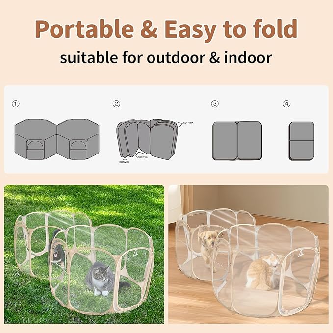 Cold Resistant Cat Playpen PVC Dog Playpen - Portable & Foldable Indoor Outdoor Puppy Playpen - Insulated 2-Room Dog TentCrate Cage Kennel, Playpen for Kitten, Small Animals Play Pen-PawvioPets