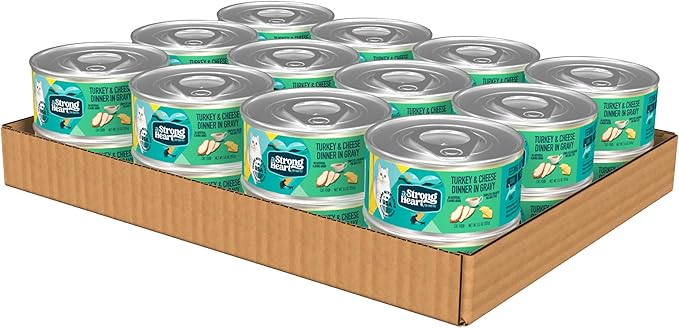 A Strong Heart Canned Wet Cat Food, Turkey & Cheese Dinner in Gravy - 5.5 oz Cans (Pack of 24), Made in The USA with Real Turkey-PawvioPets