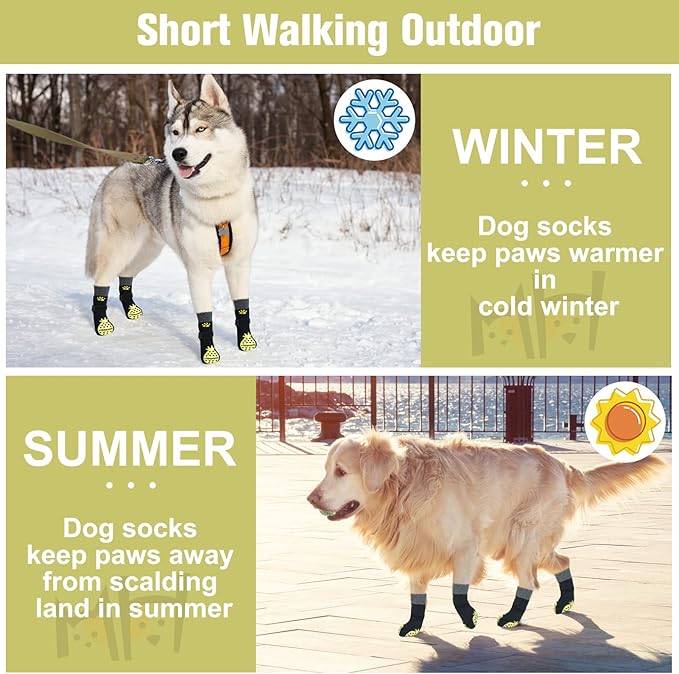 BEAUTYZOO Anti-Slip Dog Socks,Dog Shoes for Hot/Cold Pavement,Paw Protectors with Grips 3 Pairs for Puppy Small Medium Large Senior Old Dogs,Dog Socks to Prevent Licking and Hardwood Floor Protection-PawvioPets