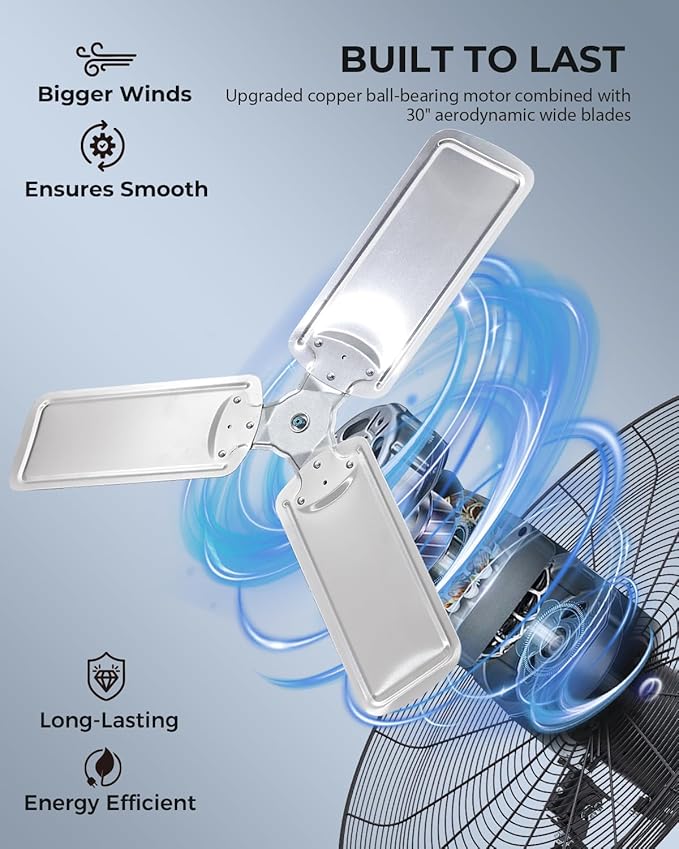 30 inch Wall Mount Fan Oscillating, 3-Speed 8850 CFM High Velocity Industrial Wall Mounted Fan, Heavy Duty Air Circulator for Garage, Shop, Gym, Workshop, Covered Patio - UL Listed-PawvioPets