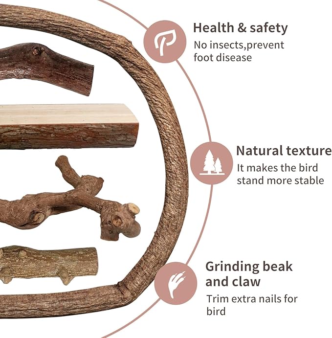 Bird Perches, 5pcs Natural Wood Birds Stand Branch, Bird Perch Chewing Stick Cage Accessories Parrot Climbing Standing Branches Paw Grinding Fork Sets for Cockatiels Ringneck Parrots-PawvioPets