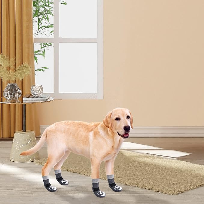BEAUTYZOO Anti-Slip Dog Socks with Grips Traction Control for Small Medium Large Dogs, Non Skid Indoor Double Side Pet Paw Protector for Hardwood Floor Wear (Moon and Star, XL)-PawvioPets