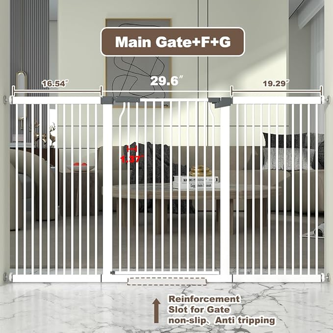 41" Extra Tall and Wide Baby Gate, 65.8-68.5'' Wide Pet Cat Gate for Doorway, Extra Wide Pressure Mounted Child Door with Expansion Kit, Metal Safe Gate, Tall Dog Gate, White-PawvioPets