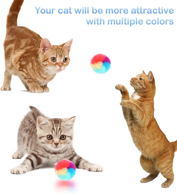 30 Pcs Soft Plush Cat Ball 1.2-inch Rainbow Cat Toy Balls Fuzzy Kitty Balls Kitten Puff Balls Colorful Cat Pom Pom Balls for Cat Kitten Pet Playing Exercising-PawvioPets
