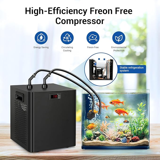 Aquarium Chiller, 1/3HP Aquarium Cooler 79gal Fish Tank Water Chiller with Quiet Compressor for Saltwater/Freshwater Tanks & Hydroponic(Axolotl Coral Jellyfish),300L, Black-PawvioPets