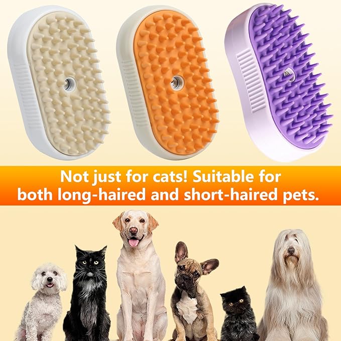 4 in 1 Cat Steam Brush for Shedding, Rechargeable Pet Steam Groomer Brush, Massage, Cleaning, Shedding & Combing Multifunctional Hair Removal Comb for Cats Dogs (White)-PawvioPets