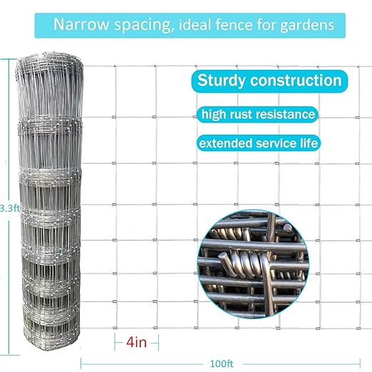 40in x 100ft Galvanized Wire Fence, Hog Goat Fencing Garden Fencing Roll, Heavy Zinc Coating Metal Wire Mesh for Yard Vegetable Plant Protection Poultry Netting-PawvioPets