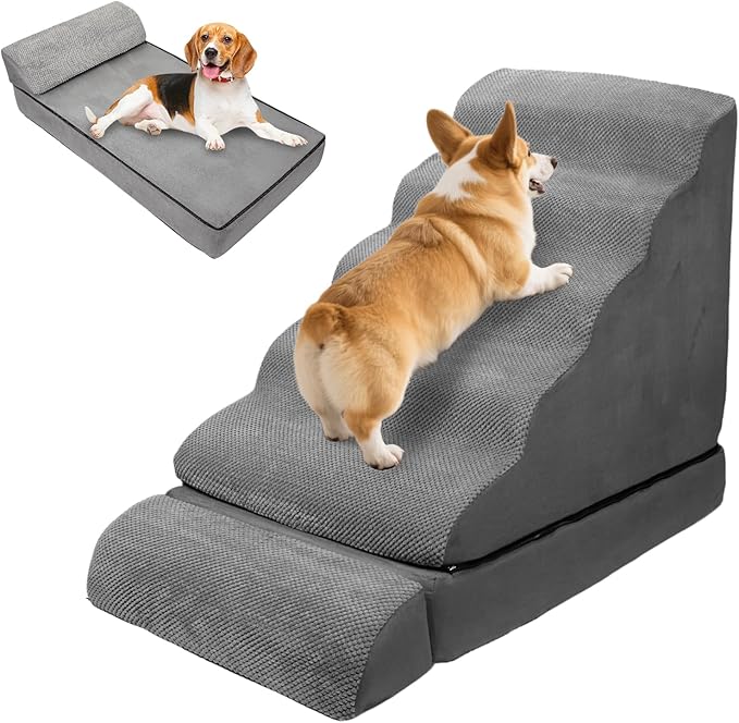 Dog Stairs & Steps for High Beds 30 Inches Tall, LitaiL 6 Steps Pet Stairs/Steps for Beds 24-30inch High for Small Large Dogs, Non-Slip Dog Ramps/Ladder for Old Dogs/Cats-PawvioPets