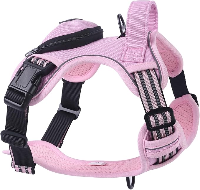 BUMBIN Dog Harness for Large Dogs, No Pull Adjustable No Choke Pet Vest with Dog Leash Fit Smart Reflective Pet Walking Harness for Training Easy Control Soft Handle Pink S-PawvioPets