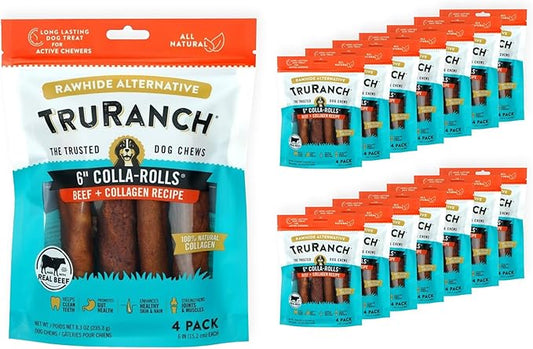 Collagen Rolls - 6" Collagen Rolls for Dogs - Long Lasting Healthy Joint Support - Rawhide Alternative - Skin & Coat Health - Made with Real Beef, Value Pack, 15 Bags, 60 Count-PawvioPets