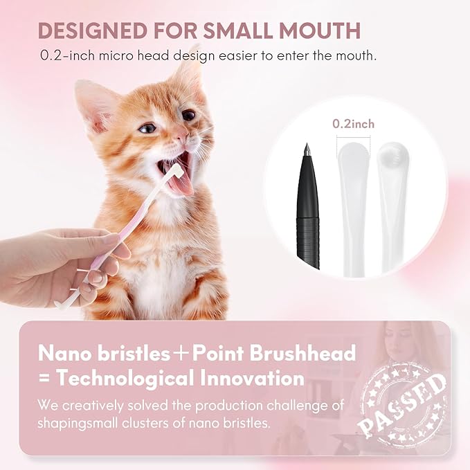 2 Pcs Dual-Sided Cat Toothbrush with Micro Brush Head, Ultra Soft Nano Bristles Pet Toothbrush Kit, Kitten/Puppy Toothbrushes, Fit into Cats/Small Dogs Mouth, Avoid Bleeding Gums-PawvioPets
