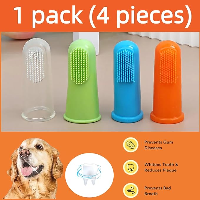 4 Pack Pet Tooth Brushing Kit – Extra Soft Finger Toothbrushes for Cats & Dogs Gentle Plaque & Tartar Removal, Freshens Breath Pain-Free Teeth Cleaning for Small to Large Pets-PawvioPets