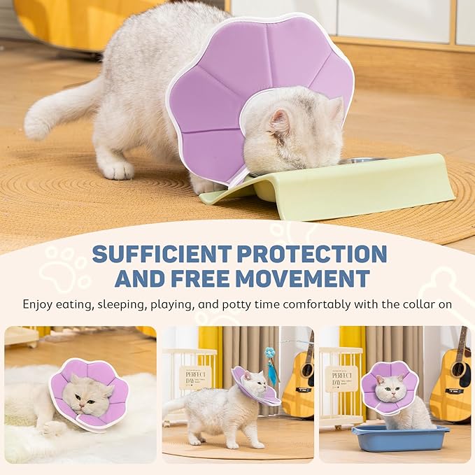 Avont Soft Cat Recovery Cone Collar, Adjustable Lightweight Kitten E-Collar for Small Dogs, Comfortable Neck Donut Stop Licking Scratching After Surgery -Purple(M)-PawvioPets