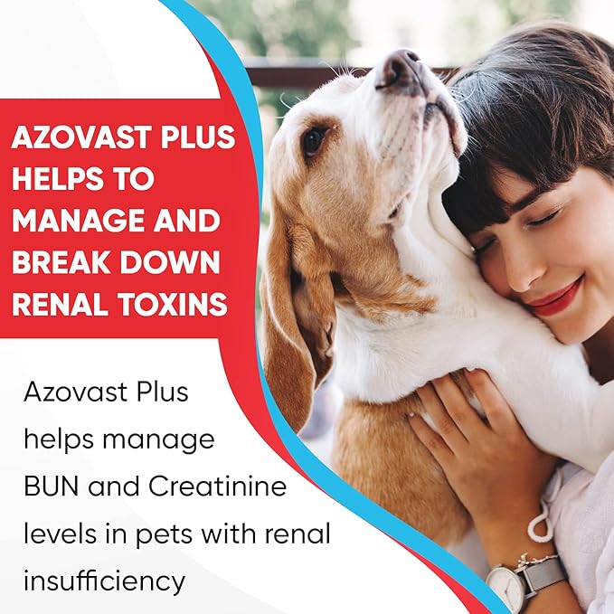 Azovast Plus Kidney Health Supplement for Dogs & Cats, Oral Powder (6 Oz) - (120 Doses/Jar) NO Refrigeration Required - Help Support Kidney Function & Manage Renal Toxins (Made in U.S.A) (6 Oz)-PawvioPets