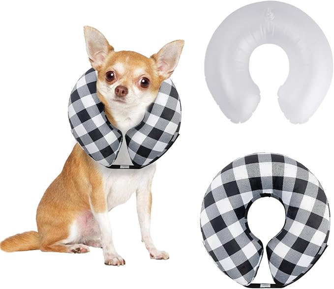 CuteBone Inflatable Dog Donut Collar with Removable Soft Fleece Covers for Small/Medium/Large Dogs and Cats After Surgery GWB03M-PawvioPets