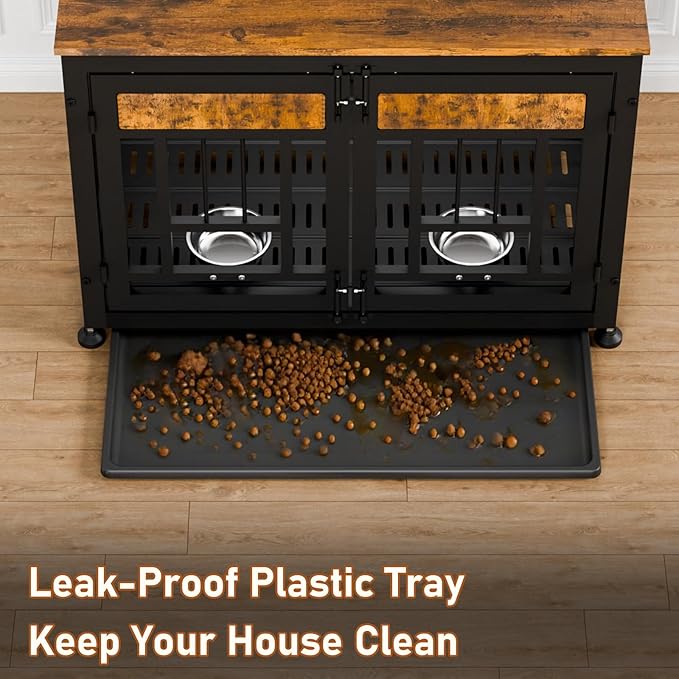 Dog Crate Furniture End Table 38 Inch Hidden Kennel Cabinet with Removable Tray, Thickened Metal Frame Dog Cage, Dual-Purpose Pet House & Nightstand for Living Room-PawvioPets