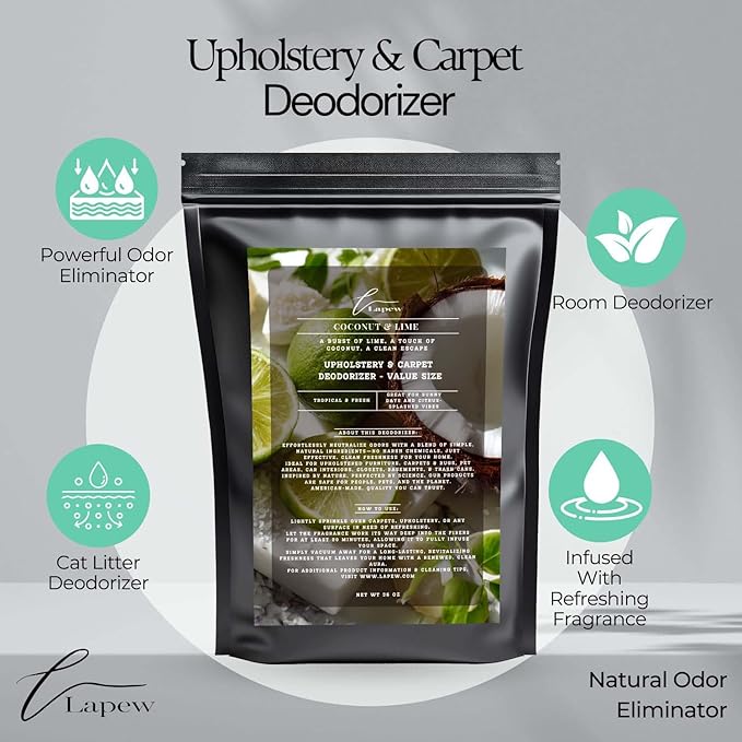 Coconut & Lime Carpet Freshener Powder Refill 36 oz | Powerful Odor Eliminator for Home | Upholstery Deodorizer | Carpet Deodorizer | Pet Urine | Cat Litter Box | Coconut Lime Verbena Fragrance-PawvioPets