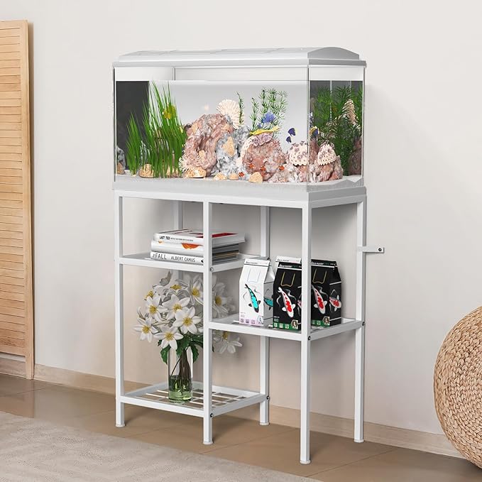 20 Gallon Fish Tank Stand White Metal Aquarium Stand Turtle Tank Stand Reptile Tank Stands 3 Tier Fish Tank with Stand-PawvioPets