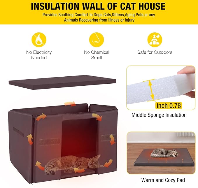 Cat House for Outdoor Cats Insulated Feral Kitty Shelter with Warm Liner for Winter Waterproof Rabbit Hutch for Bunnies,Cats-PawvioPets